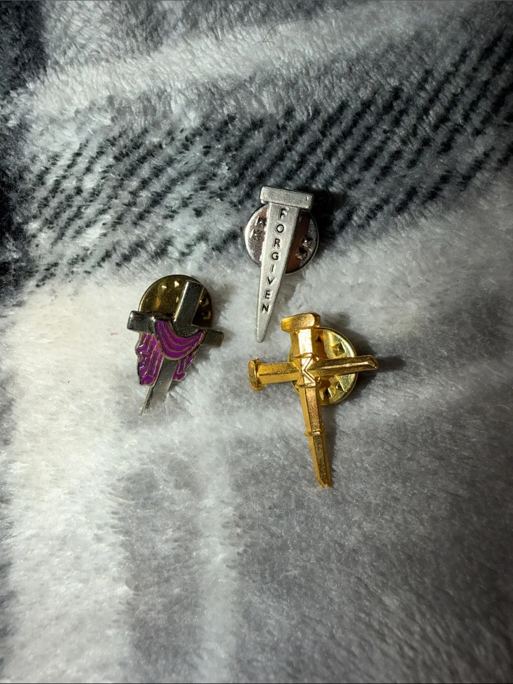 Men's Cross Lapel Pin Set — Gold, Silver, Purple